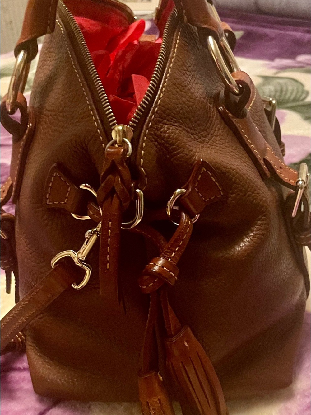 Dooney & Bourke Cognac Brown Italian pebbled, leather like new - Picture 3 of 7